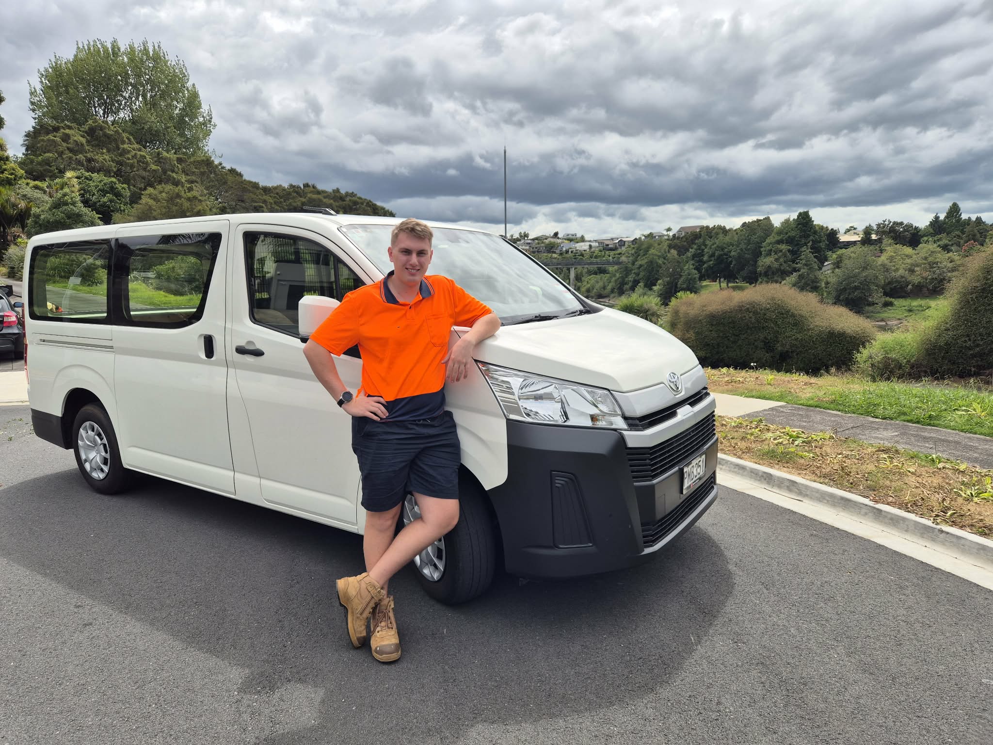 Ryan — Owner of First Light Movers, with the First Light van in Hamilton, Waikato